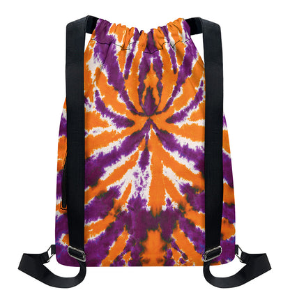 Purple And Orange Spider Tie Dye Print Drawstring Backpack