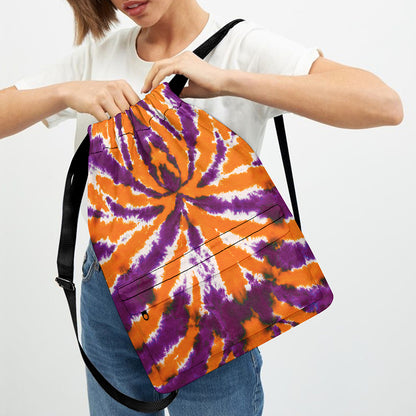Purple And Orange Spider Tie Dye Print Drawstring Backpack