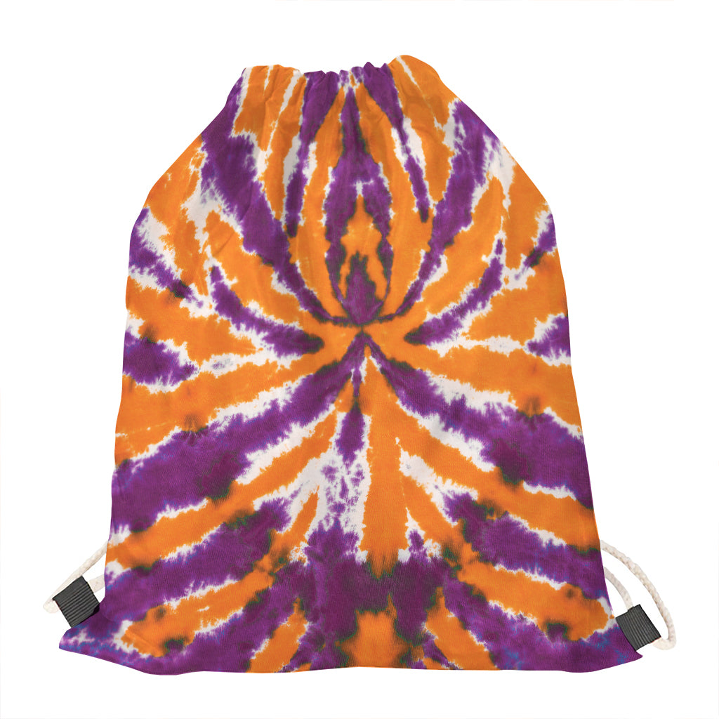 Purple And Orange Spider Tie Dye Print Drawstring Bag