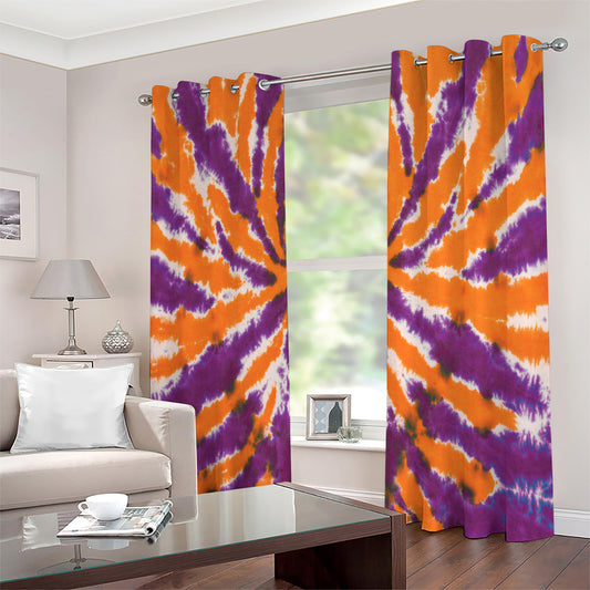 Purple And Orange Spider Tie Dye Print Extra Wide Grommet Curtains