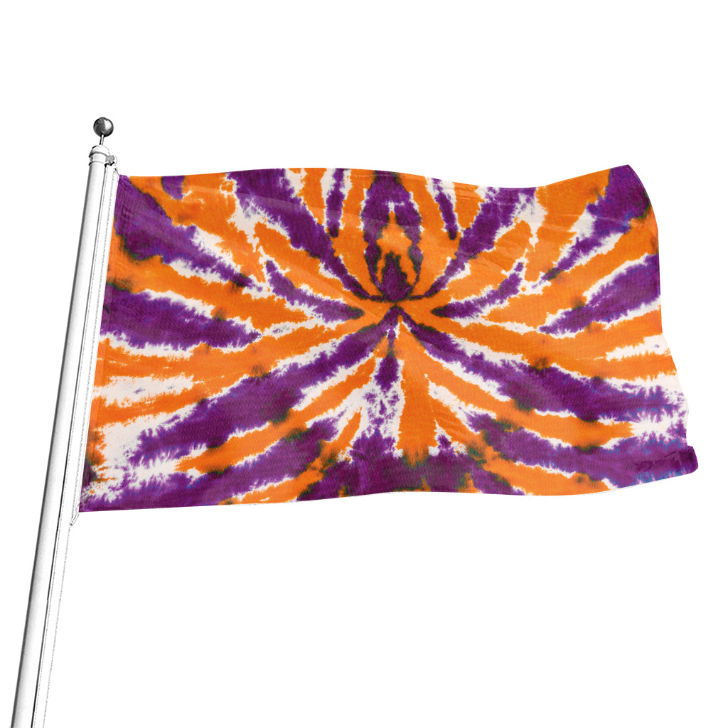 Purple And Orange Spider Tie Dye Print Flag
