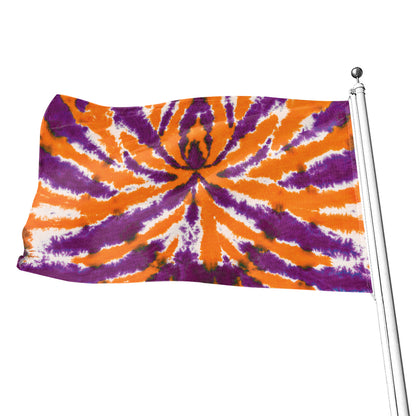 Purple And Orange Spider Tie Dye Print Flag