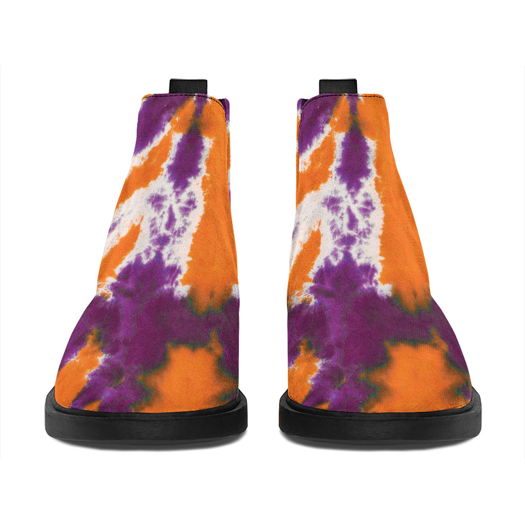 Purple And Orange Spider Tie Dye Print Flat Ankle Boots