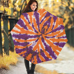 Purple And Orange Spider Tie Dye Print Foldable Umbrella
