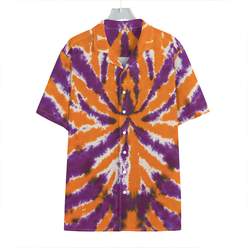 Purple And Orange Spider Tie Dye Print Hawaiian Shirt