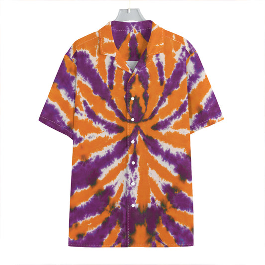 Purple And Orange Spider Tie Dye Print Hawaiian Shirt