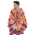 Purple And Orange Spider Tie Dye Print Hoodie Blanket