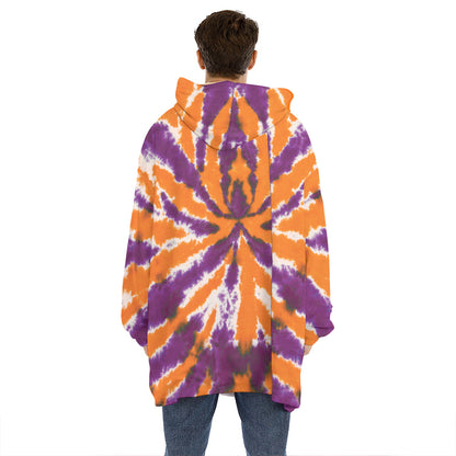 Purple And Orange Spider Tie Dye Print Hoodie Blanket