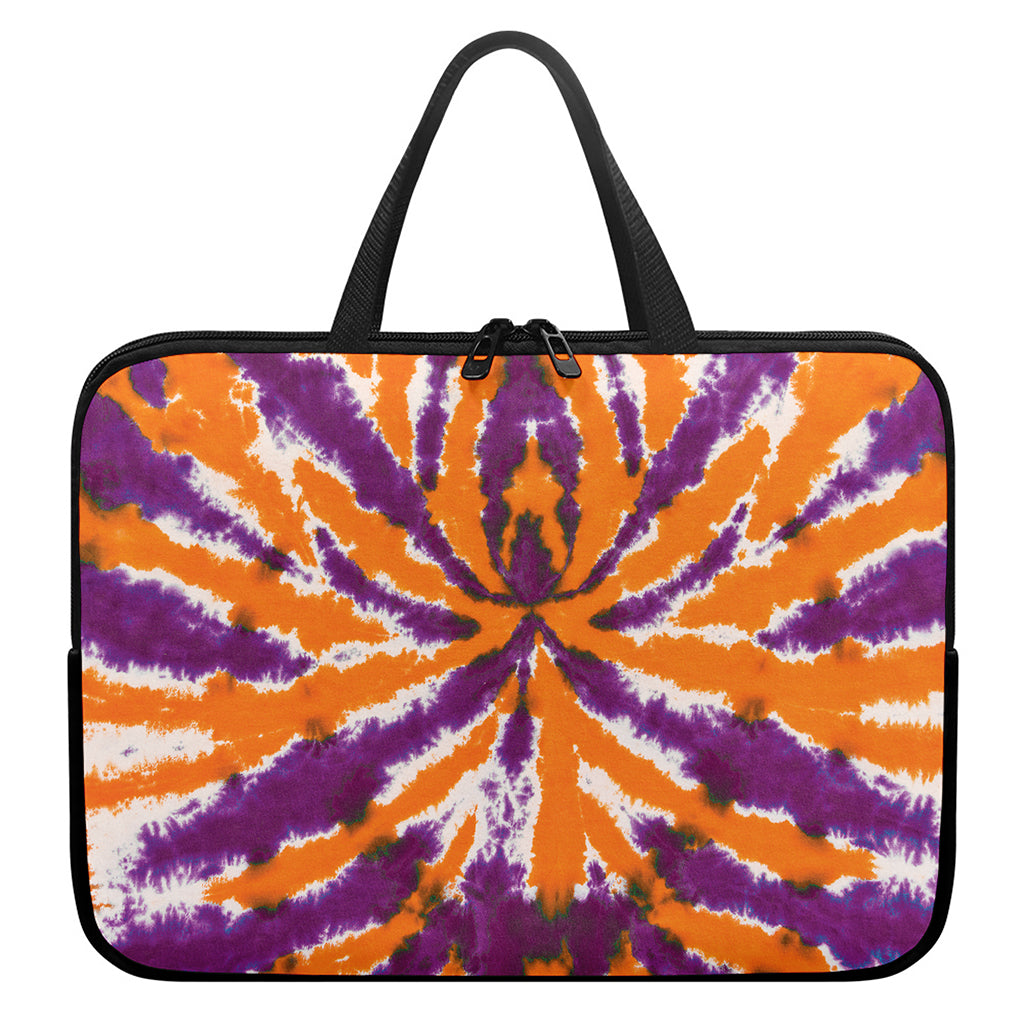 Purple And Orange Spider Tie Dye Print Laptop Sleeve With Handle