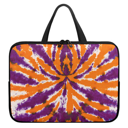 Purple And Orange Spider Tie Dye Print Laptop Sleeve With Handle