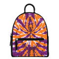 Purple And Orange Spider Tie Dye Print Leather Backpack