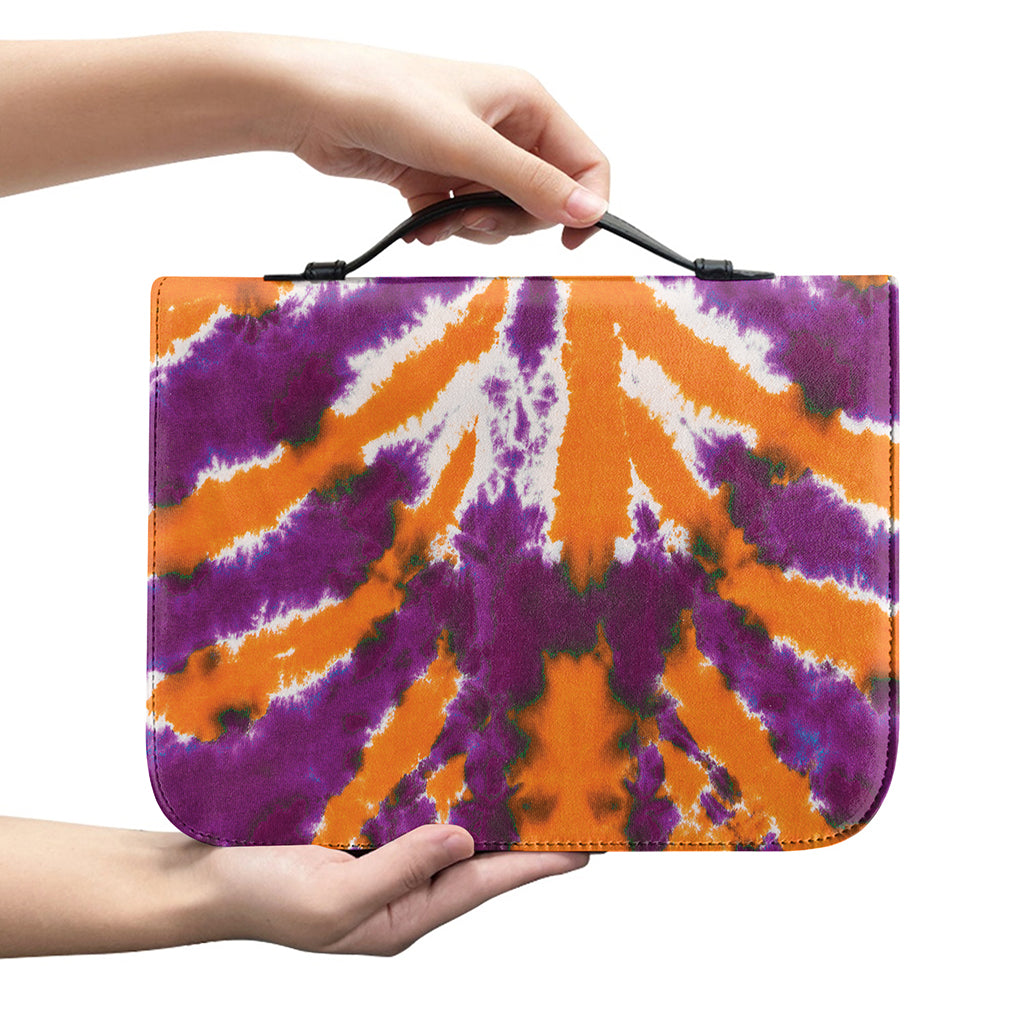 Purple And Orange Spider Tie Dye Print Leather Bible Cover