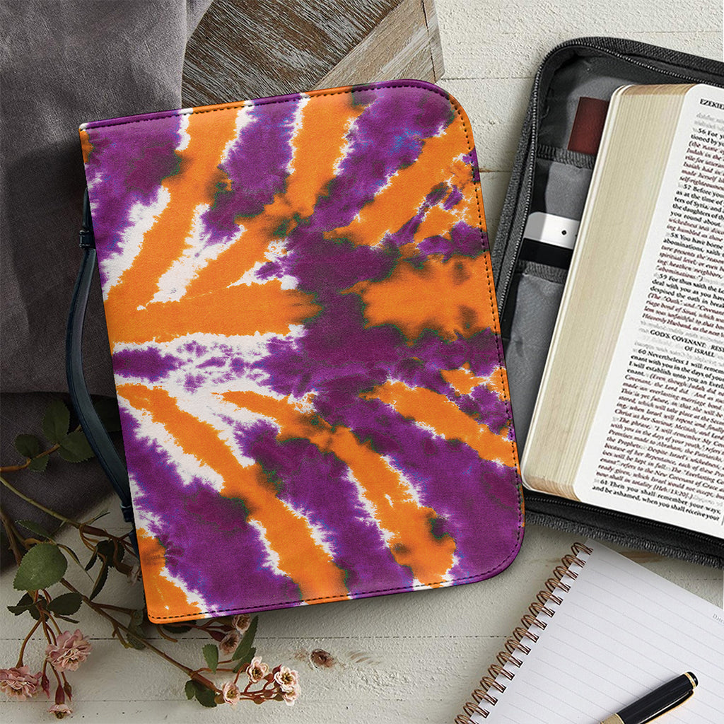 Purple And Orange Spider Tie Dye Print Leather Bible Cover