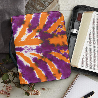 Purple And Orange Spider Tie Dye Print Leather Bible Cover