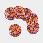 Purple And Orange Spider Tie Dye Print Leather Coaster Set