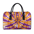 Purple And Orange Spider Tie Dye Print Leather Duffel Bag