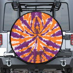 Purple And Orange Spider Tie Dye Print Leather Spare Tire Cover