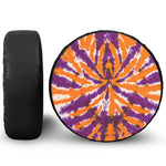 Purple And Orange Spider Tie Dye Print Leather Spare Tire Cover