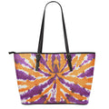 Purple And Orange Spider Tie Dye Print Leather Tote Bag With Zipper