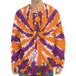 Purple And Orange Spider Tie Dye Print Long Sleeve Baseball Jersey