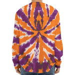 Purple And Orange Spider Tie Dye Print Long Sleeve Baseball Jersey