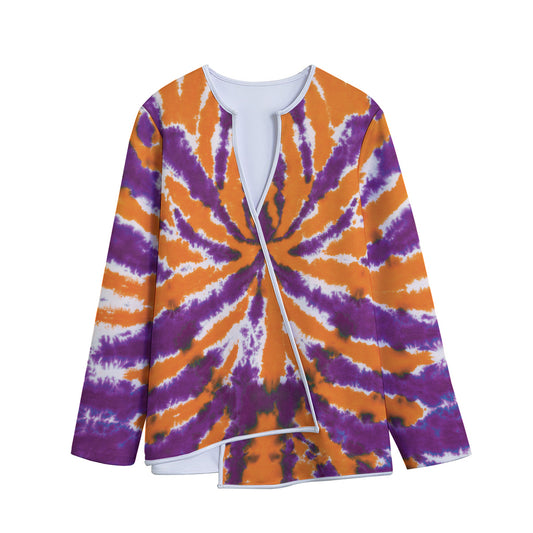 Purple And Orange Spider Tie Dye Print Long Sleeve Short Coat