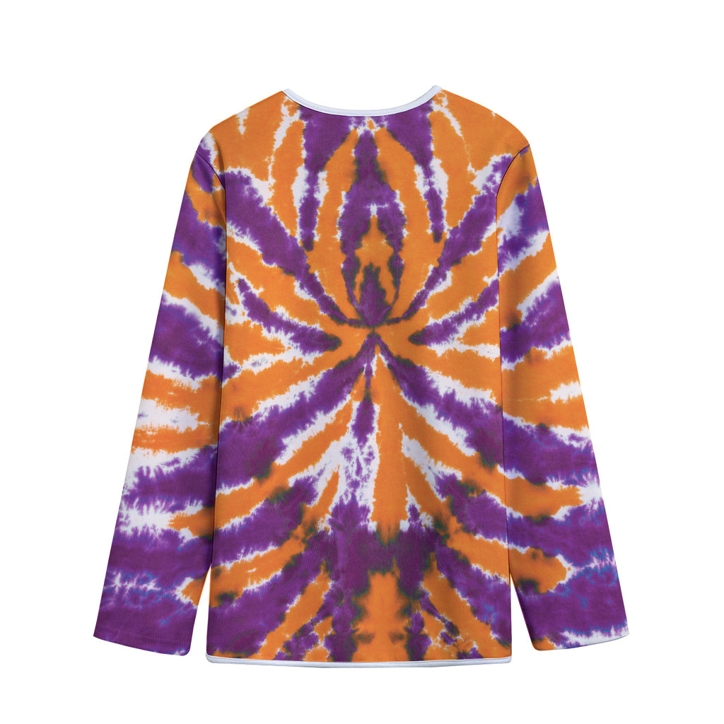 Purple And Orange Spider Tie Dye Print Long Sleeve Short Coat
