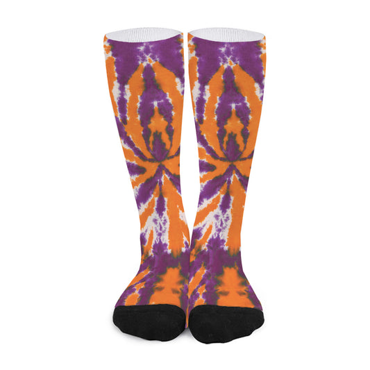 Purple And Orange Spider Tie Dye Print Long Socks