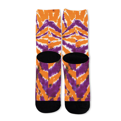 Purple And Orange Spider Tie Dye Print Long Socks