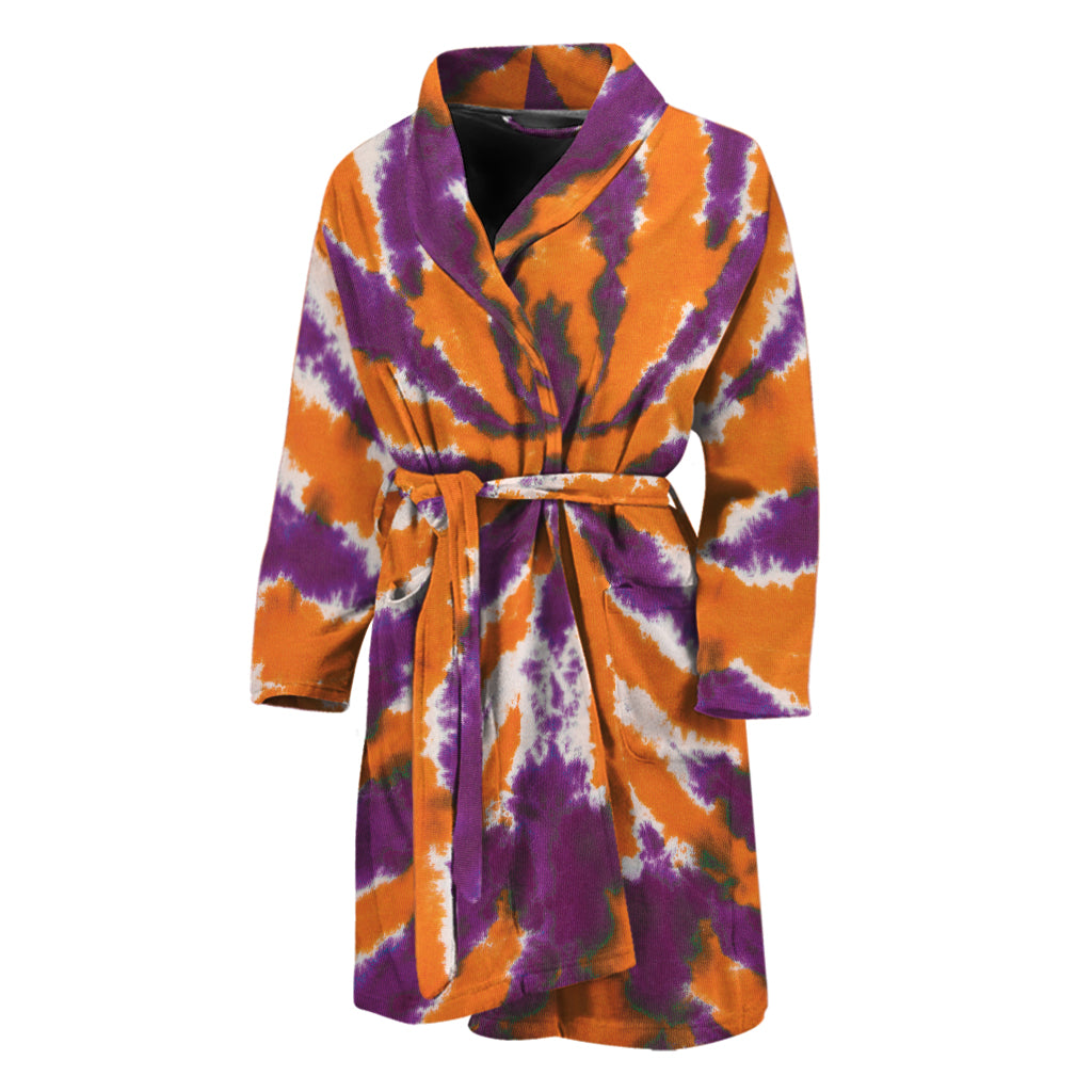 Purple And Orange Spider Tie Dye Print Men's Bathrobe