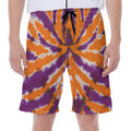 Purple And Orange Spider Tie Dye Print Men's Beach Shorts
