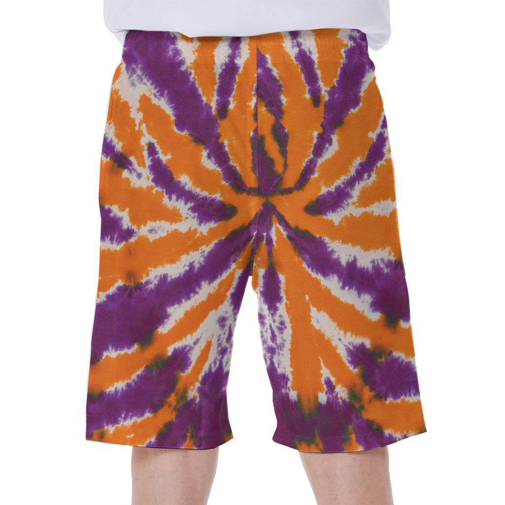 Purple And Orange Spider Tie Dye Print Men's Beach Shorts