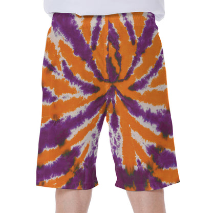 Purple And Orange Spider Tie Dye Print Men's Beach Shorts