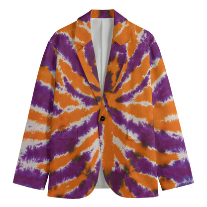 Purple And Orange Spider Tie Dye Print Men's Blazer