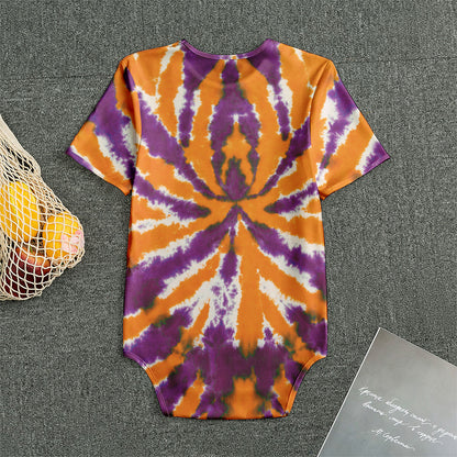 Purple And Orange Spider Tie Dye Print Men's Bodysuit