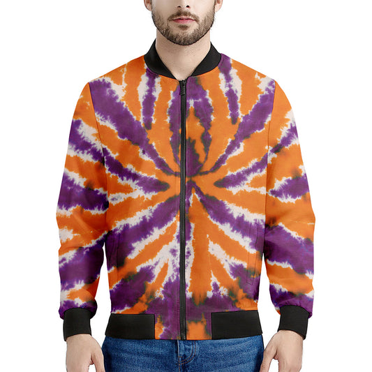 Purple And Orange Spider Tie Dye Print Men's Bomber Jacket