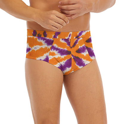 Purple And Orange Spider Tie Dye Print Men's Briefs