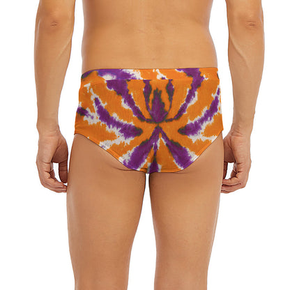 Purple And Orange Spider Tie Dye Print Men's Briefs
