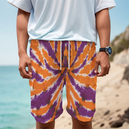Purple And Orange Spider Tie Dye Print Men's Cargo Shorts