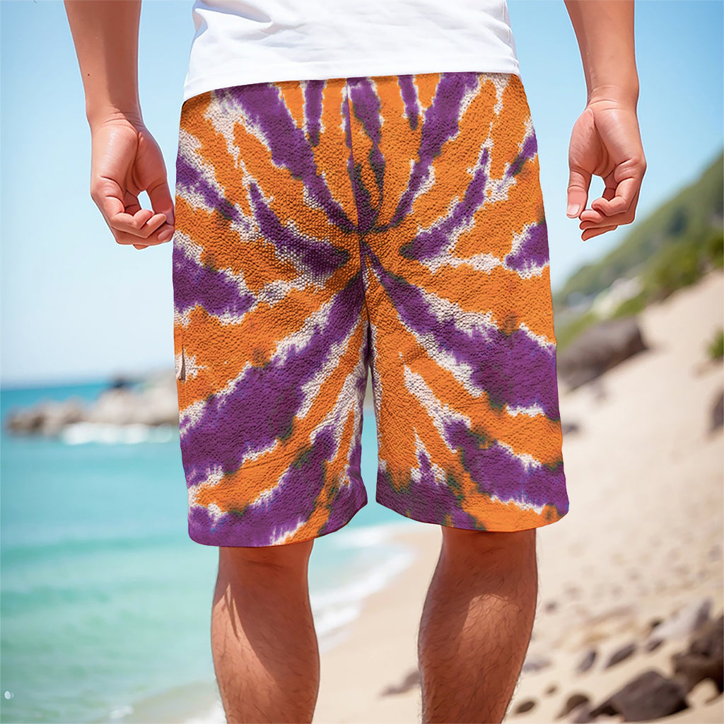 Purple And Orange Spider Tie Dye Print Men's Cargo Shorts