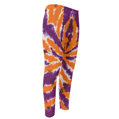 Purple And Orange Spider Tie Dye Print Men's Compression Pants