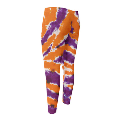Purple And Orange Spider Tie Dye Print Men's Compression Pants