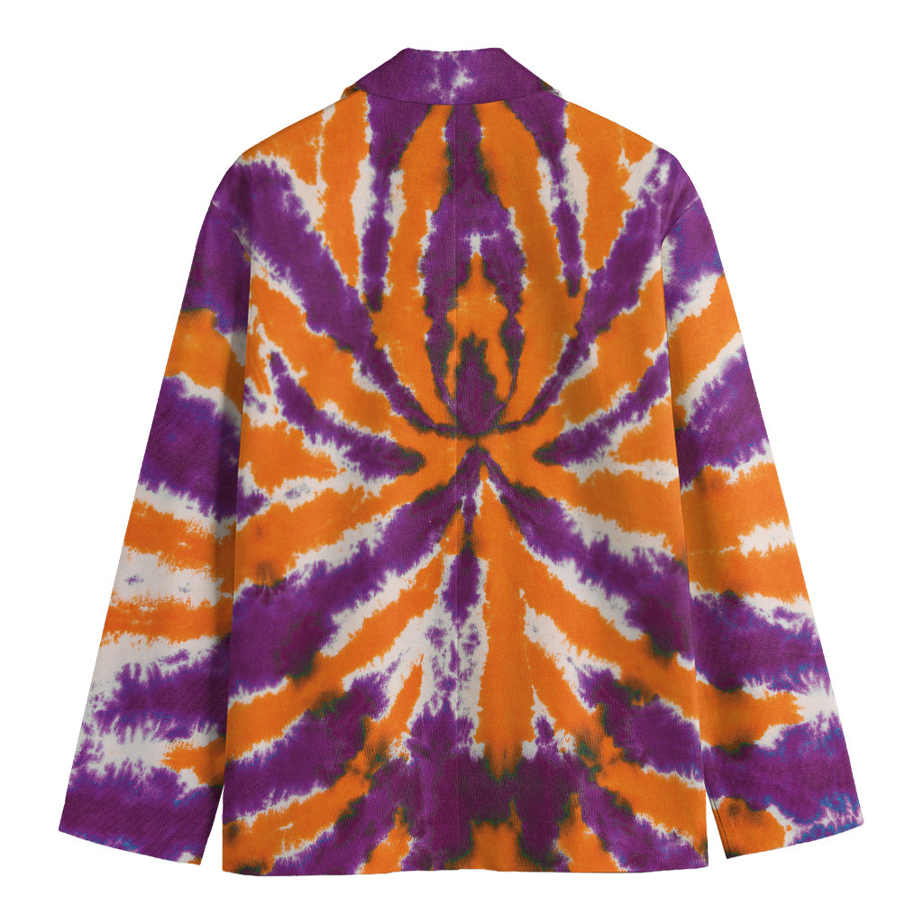 Purple And Orange Spider Tie Dye Print Men's Cotton Blazer