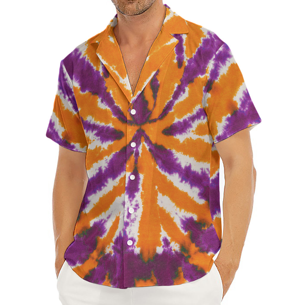 Purple And Orange Spider Tie Dye Print Men's Deep V-Neck Shirt