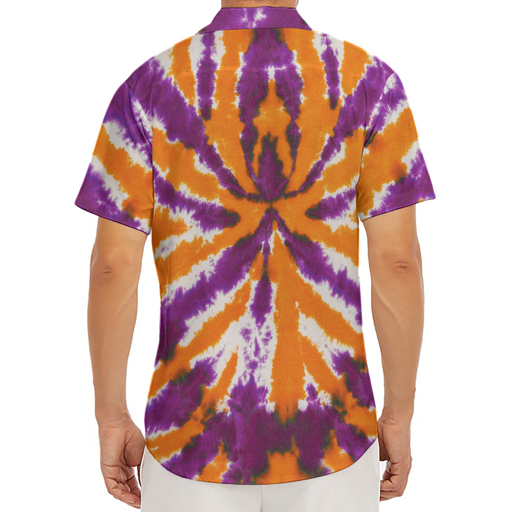 Purple And Orange Spider Tie Dye Print Men's Deep V-Neck Shirt