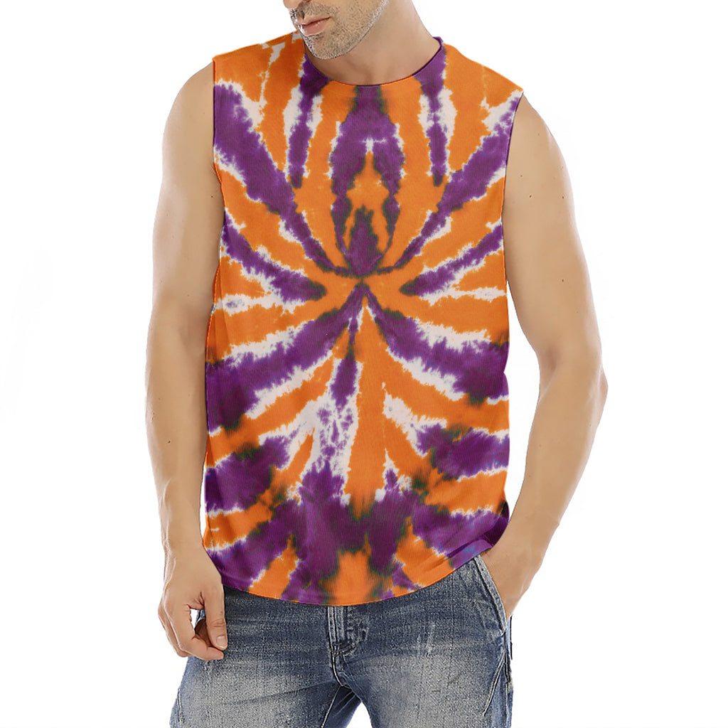 Purple And Orange Spider Tie Dye Print Men's Fitness Tank Top