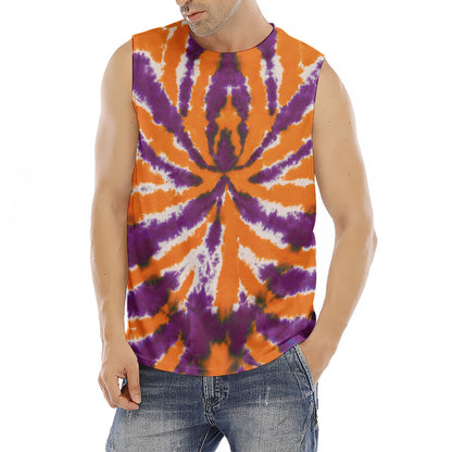 Purple And Orange Spider Tie Dye Print Men's Fitness Tank Top