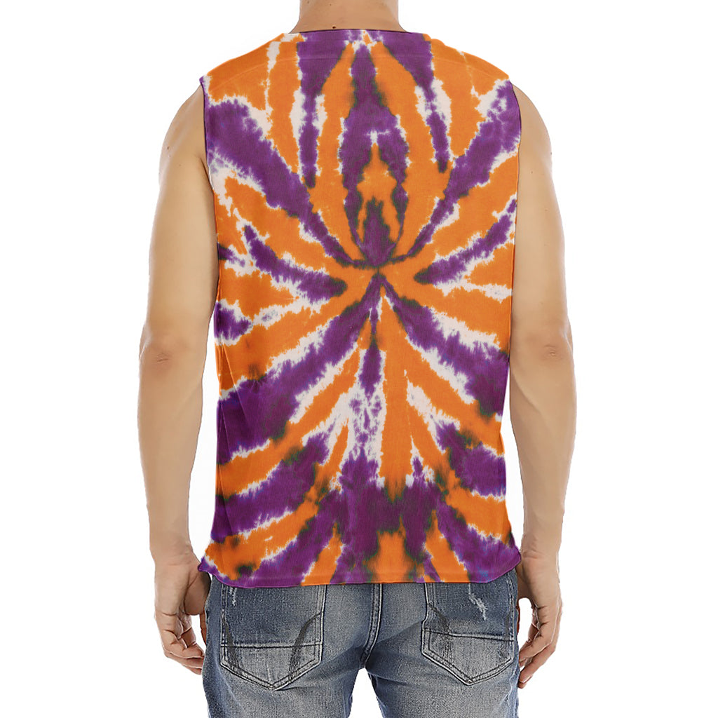 Purple And Orange Spider Tie Dye Print Men's Fitness Tank Top