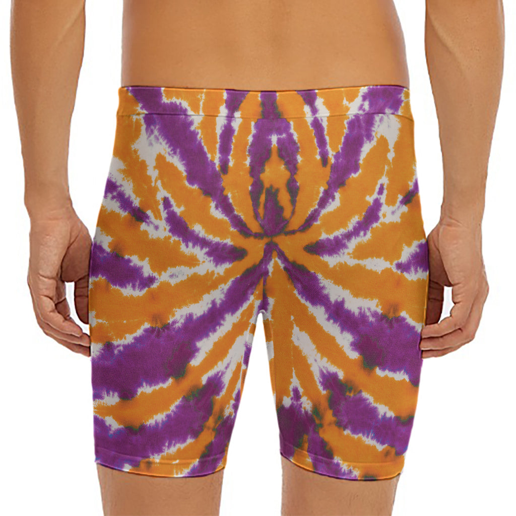 Purple And Orange Spider Tie Dye Print Men's Long Boxer Briefs