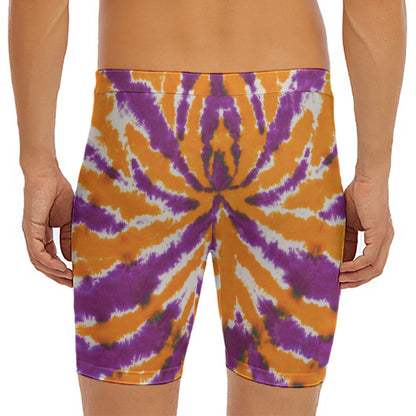 Purple And Orange Spider Tie Dye Print Men's Long Boxer Briefs